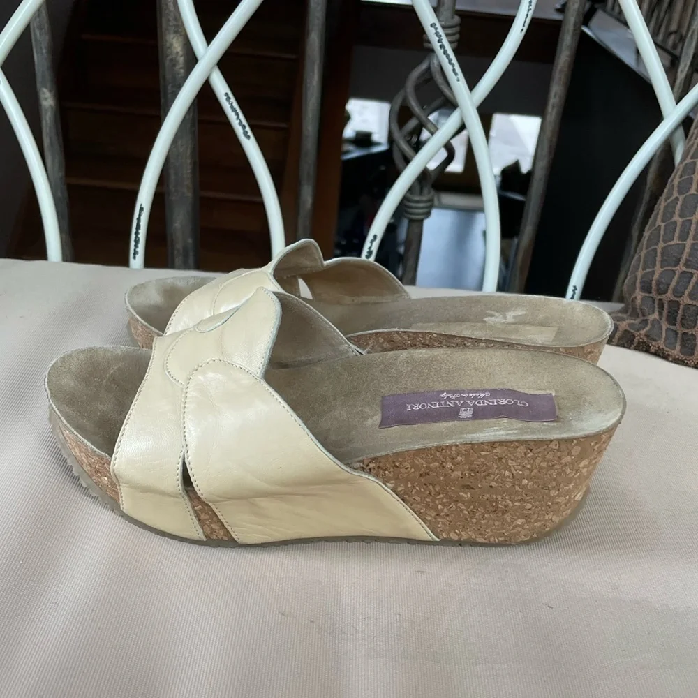 Clorinda‎ Antinori Leather Cork Wedge Platform Slide in Cream Size 8